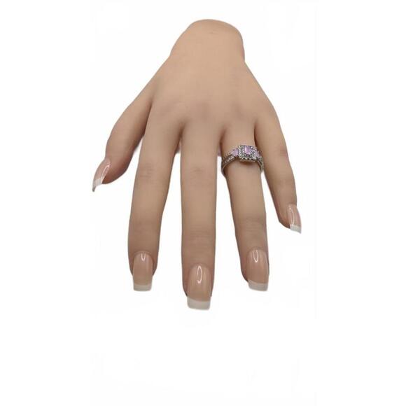 Jewelry - Elegant Silver Ring with Purple Gemstone and Clear Accents Size 6